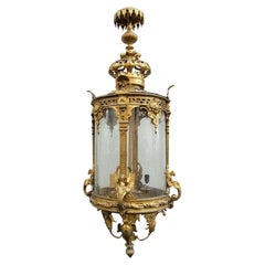 Important Napoleon III Style Bronze and Curved Glass Vestibule Lantern, 20th cen