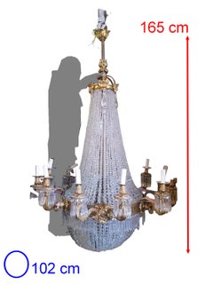 Monumentaler Kronleuchter im französischen Empire-Stil aus vergoldeter Bronze und Kristall in Korbform, 19. Jahrhundert