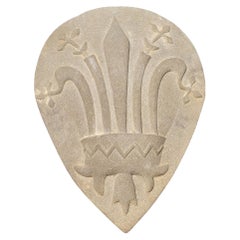 17th Century High-Relief Carved Stone Architectural Shield - Florentine Giglio
