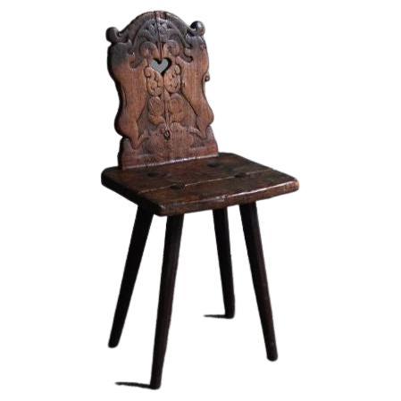 Early 18th Century Swiss Pine Back Stool For Sale
