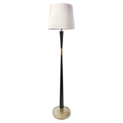 Vintage Stilnovo Floor Lamp in Brass, Reeded Mahogany Stained Beech Wood