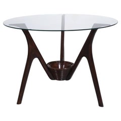 Mid-Century Italian Round Coffee Table in Aniline-Stained Beech and Glass, 1950s