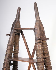 Antique Indian Teak, brass and Iron Open Bookcase or Display Shelf, circa 1900
