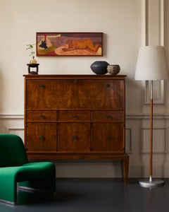 Gio Ponti & Emilio Lancia Folding Cabinet in Walnut Burl and Brass, Italy, 1930s