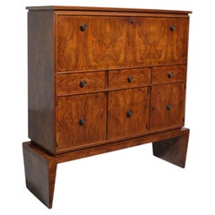 Gio Ponti & Emilio Lancia Folding Cabinet in Walnut Burl and Brass, Italy, 1930s