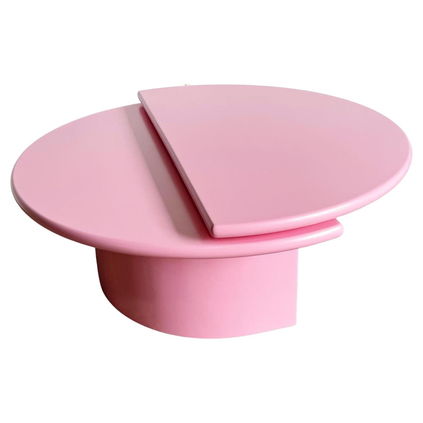 Table basse circulaire rose Hemi postmoderne à plateau pivotant