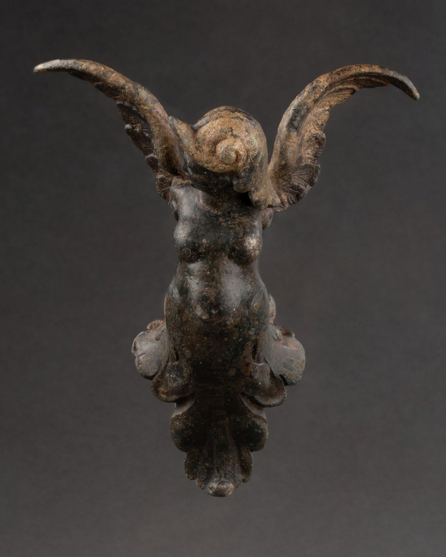 Arpia rinascimentale
bronzo
Italia, XVI secolo
15 x 12 x 5,5 cm


Questa espressiva figura in bronzo rappresenta un'arpia, una creatura mitologica con il corpo di un uccello e la testa e il busto di una donna. Caratteristica del fascino