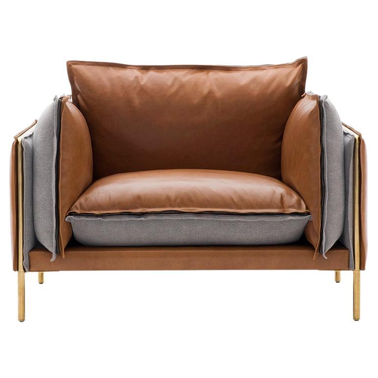 Pin Reversible Two-Toned Leather Armchair For Sale
