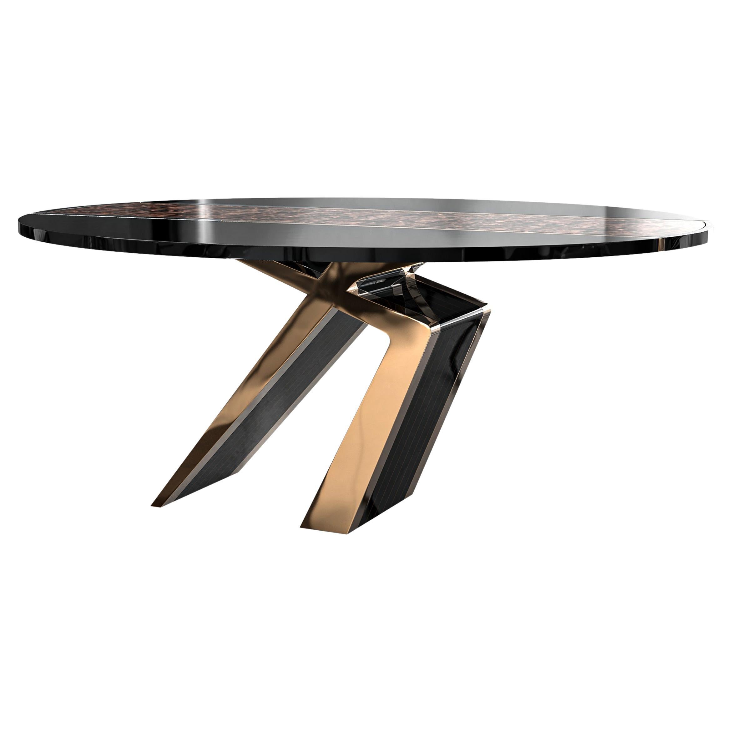 "Melagrana" Table with Bronze, Stainless Steel and Burl Walnut, Istanbul For Sale
