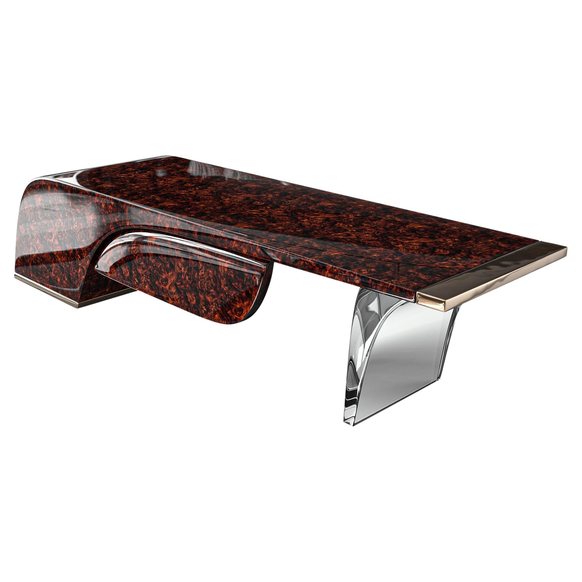 "Riccio / S" Hand Crafted Desk with Burl Walnut and Bronze Details, Istanbul For Sale