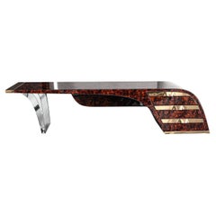 "Riccio / S" Hand Crafted Desk with Burl Rosewood and Bronze Details, Istanbul