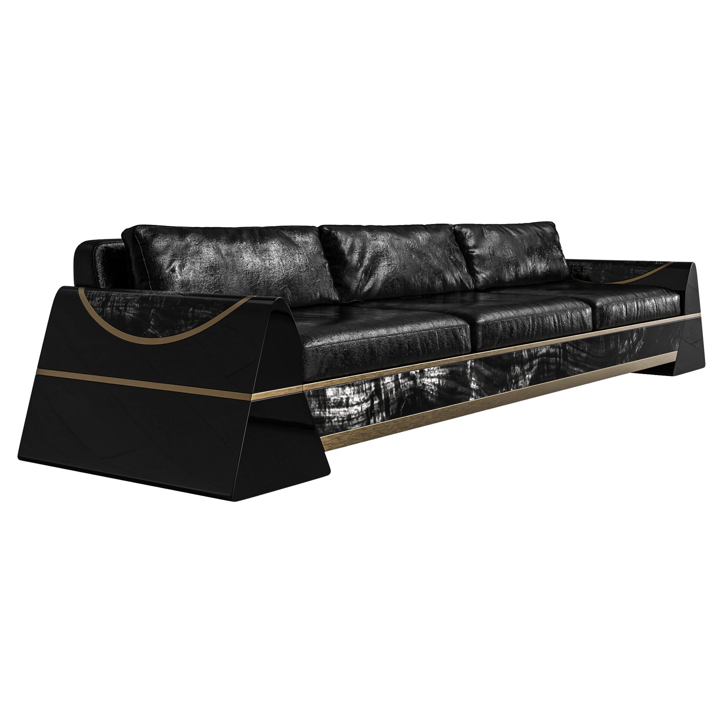 Canapé "Oliva" en bronze patiné, acier inoxydable, eucalyptus, fait main, Istanbul