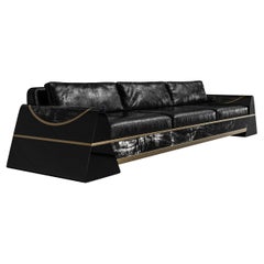 Sofá "Oliva" con pátina de bronce, acero inoxidable y eucalipto, hecho a mano, Estambul