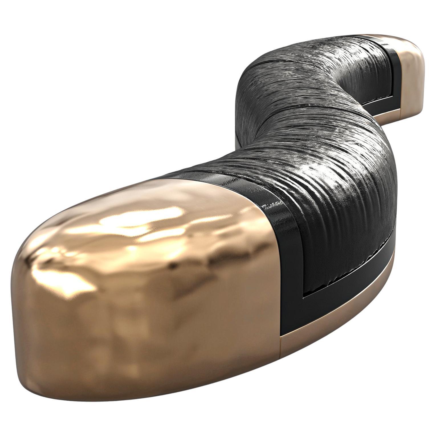 Banc "Amendola", bronze, détails en acier inoxydable, cuir sur mesure, Istanbul