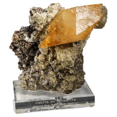 Calcite dorée et cristal de sphalerite provenant de la mine d'ormeau, Tennessee (4 livres)