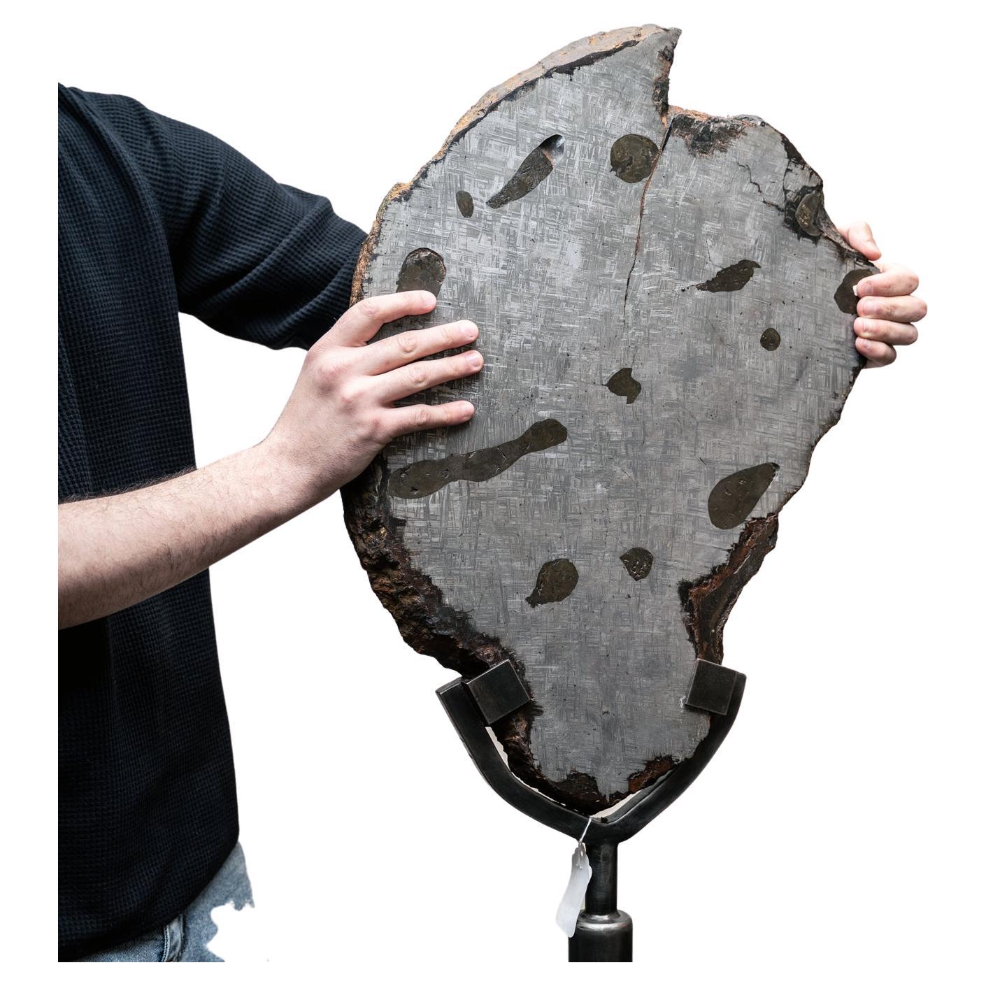 Giant Muonionalusta Meteorite '86 lbs' on Custom Metal Stand