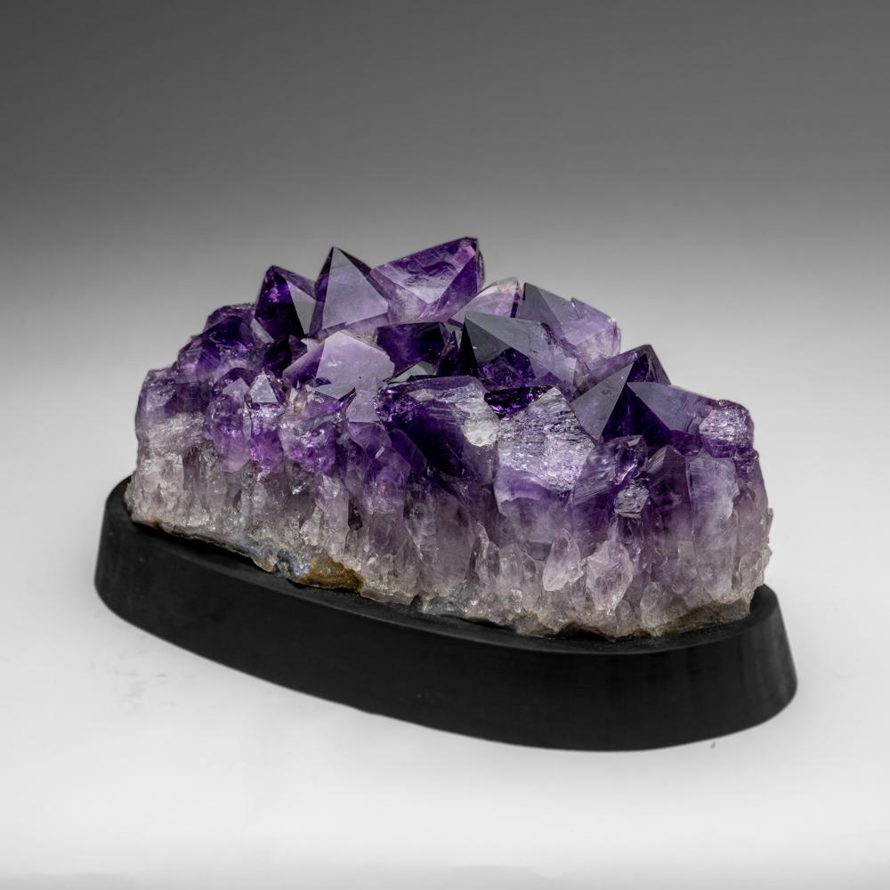 Contemporary Genuine Amethyst Crystal Cluster On a Wooden Stand (10 lbs) For Sale