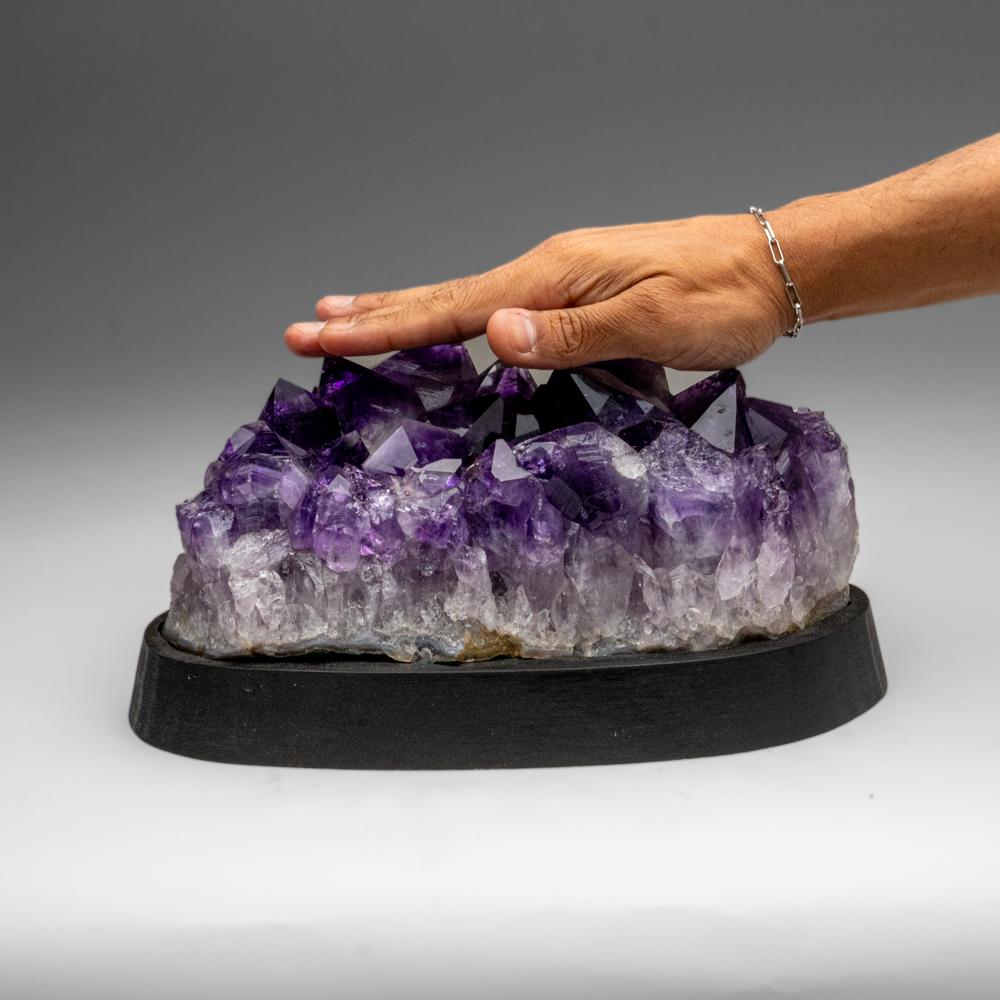 Brazilian Genuine Amethyst Crystal Cluster On a Wooden Stand (10 lbs) For Sale