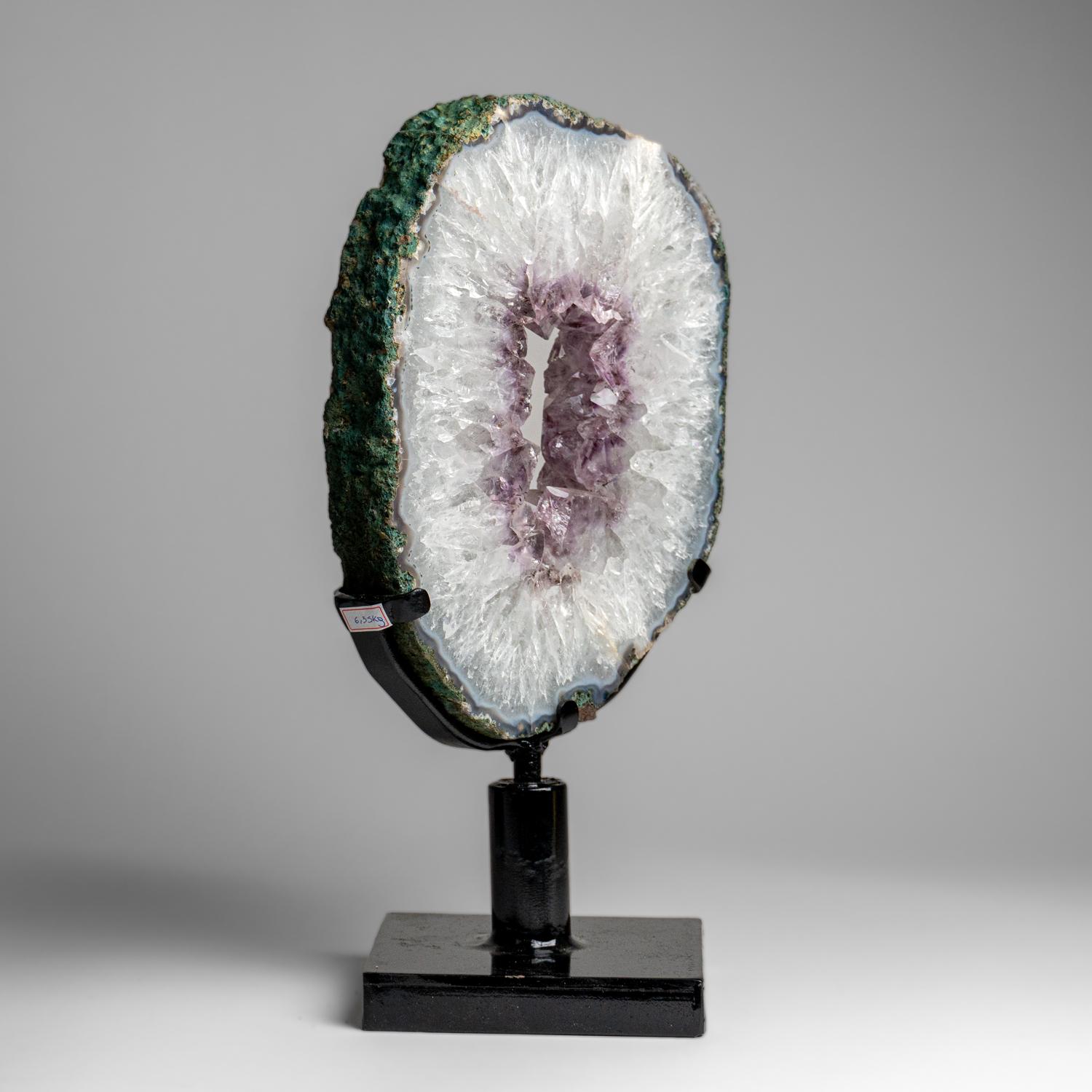 Genuine Amethyst Geode Slice on Stand from Uruguay (14.2 lbs) In New Condition For Sale In New York, NY