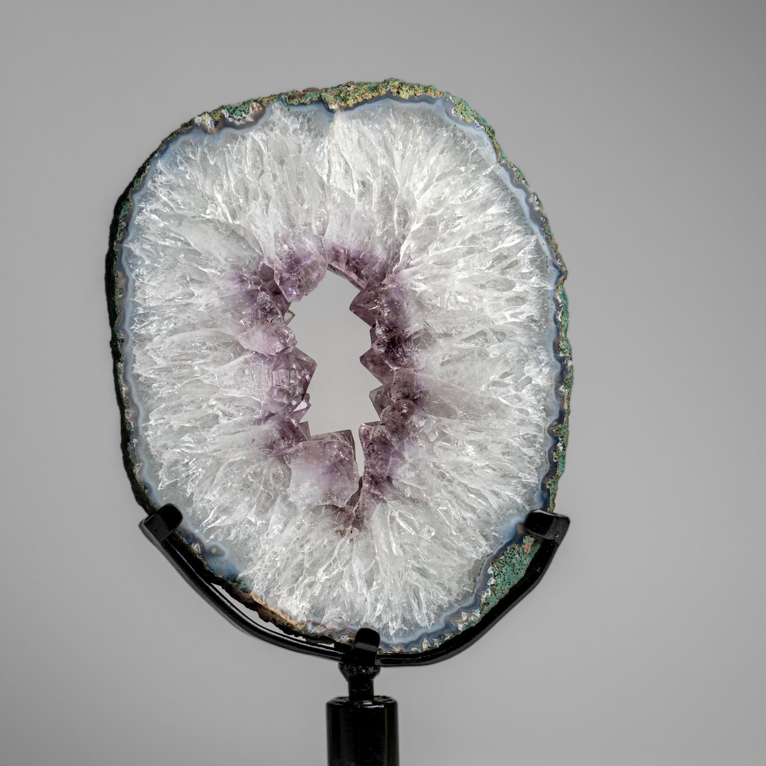 Genuine Amethyst Geode Slice on Stand from Uruguay (14.2 lbs) For Sale 1