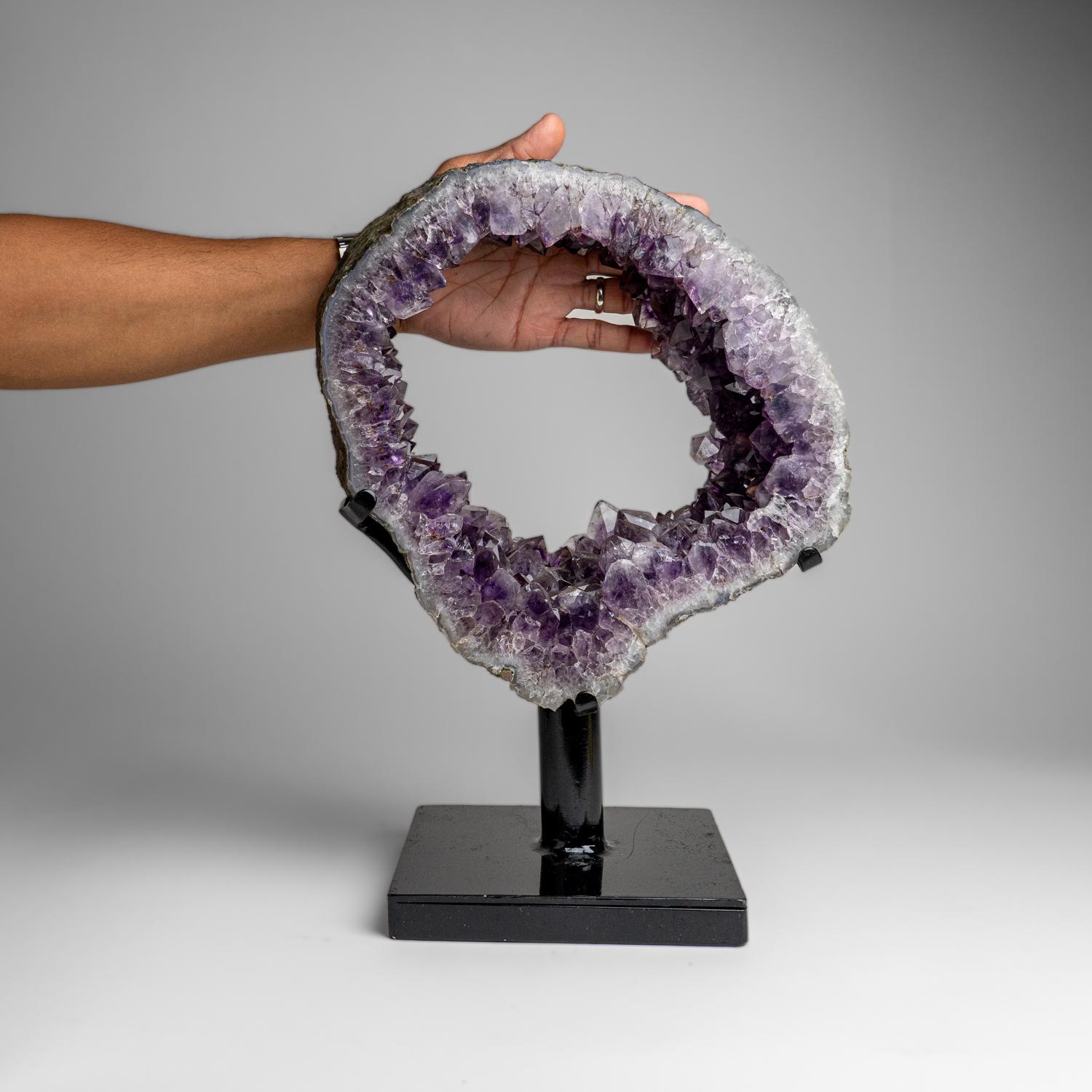 Brazilian Genuine Amethyst Geode Slice on Stand from Uruguay (13.8 lbs) For Sale