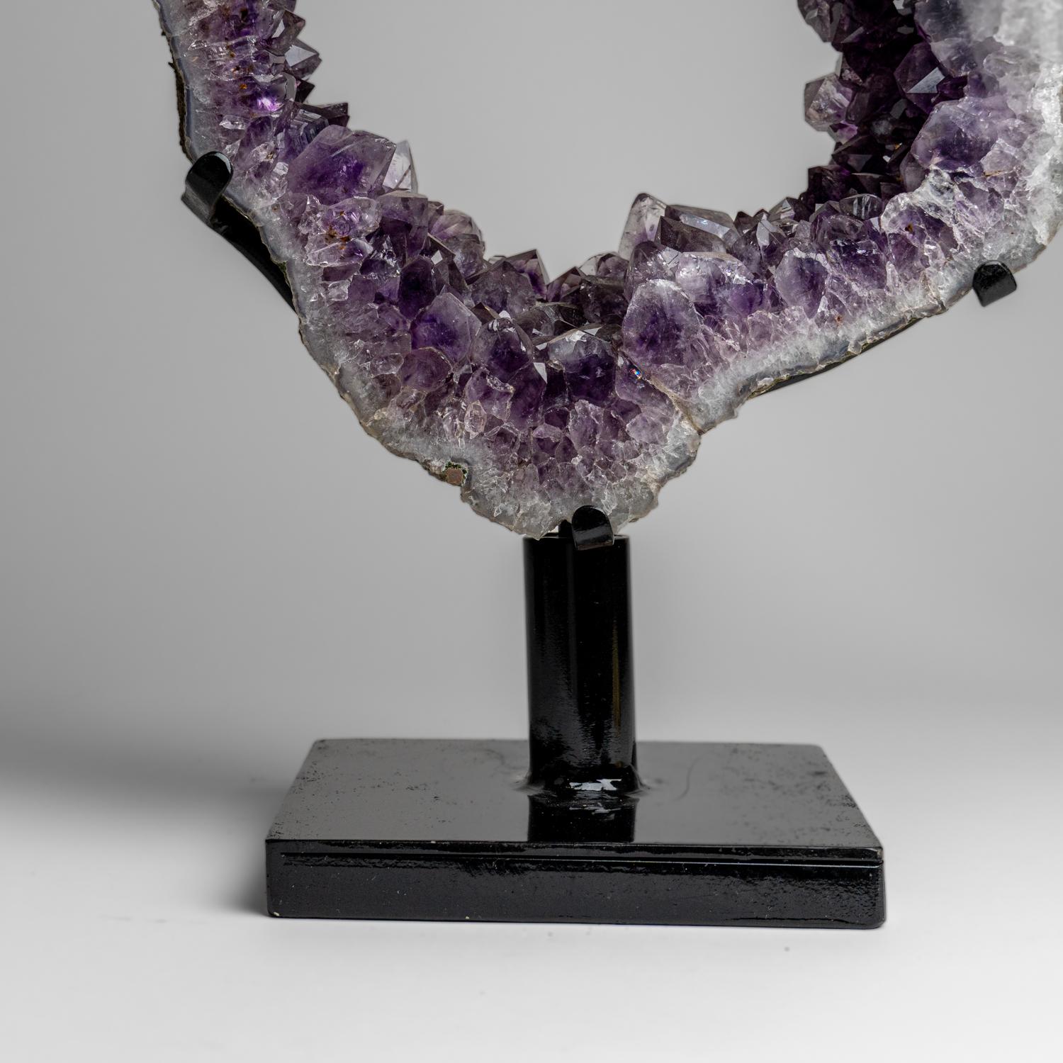 Genuine Amethyst Geode Slice on Stand from Uruguay (13.8 lbs) In New Condition For Sale In New York, NY