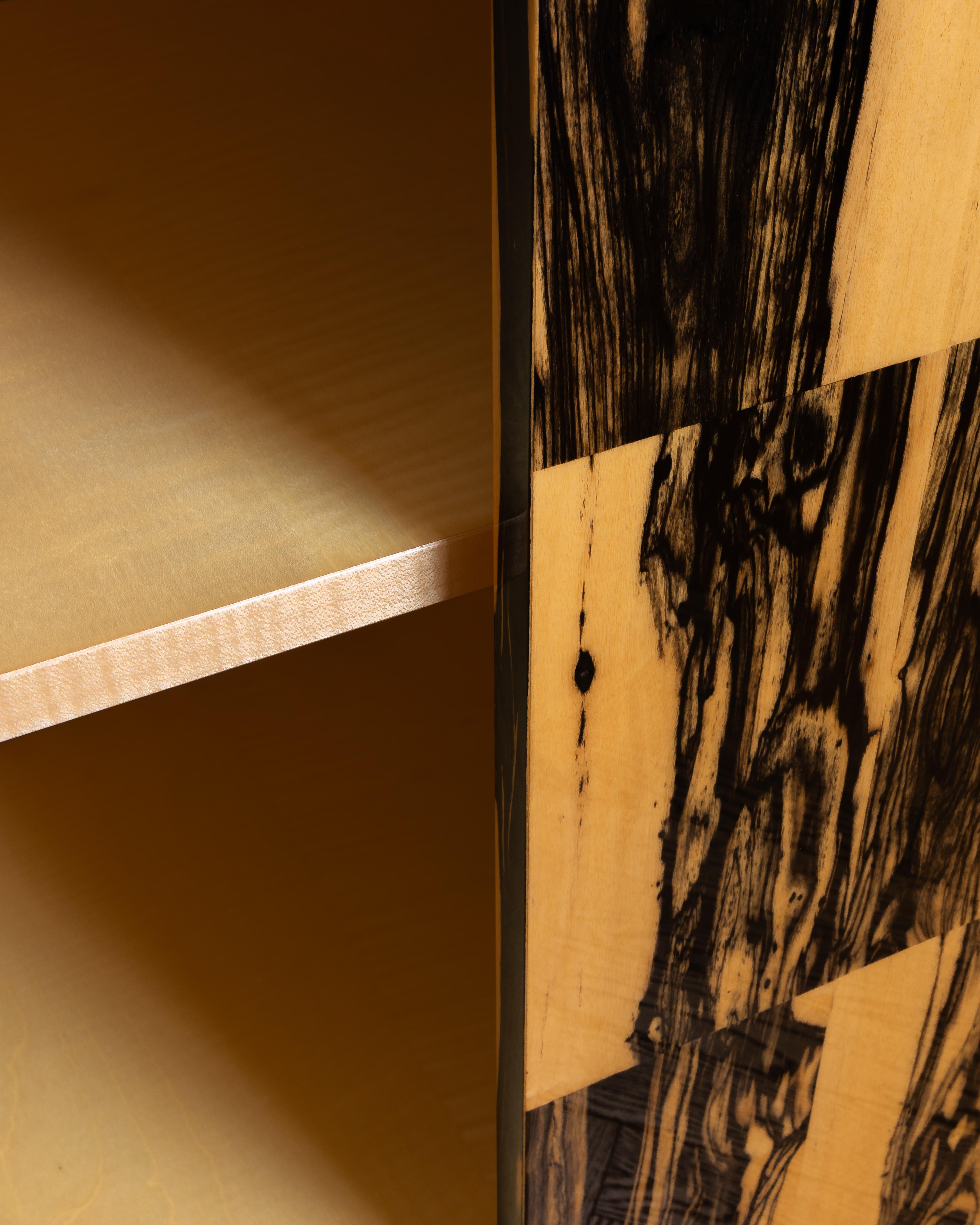 Exclusive and very elegant Zebra Albino Cabinet with two internal shelves in maple wood.