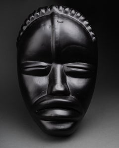 Roger Capron : "Ligbi" tribal mask, balck glazed earthenware, c.1965