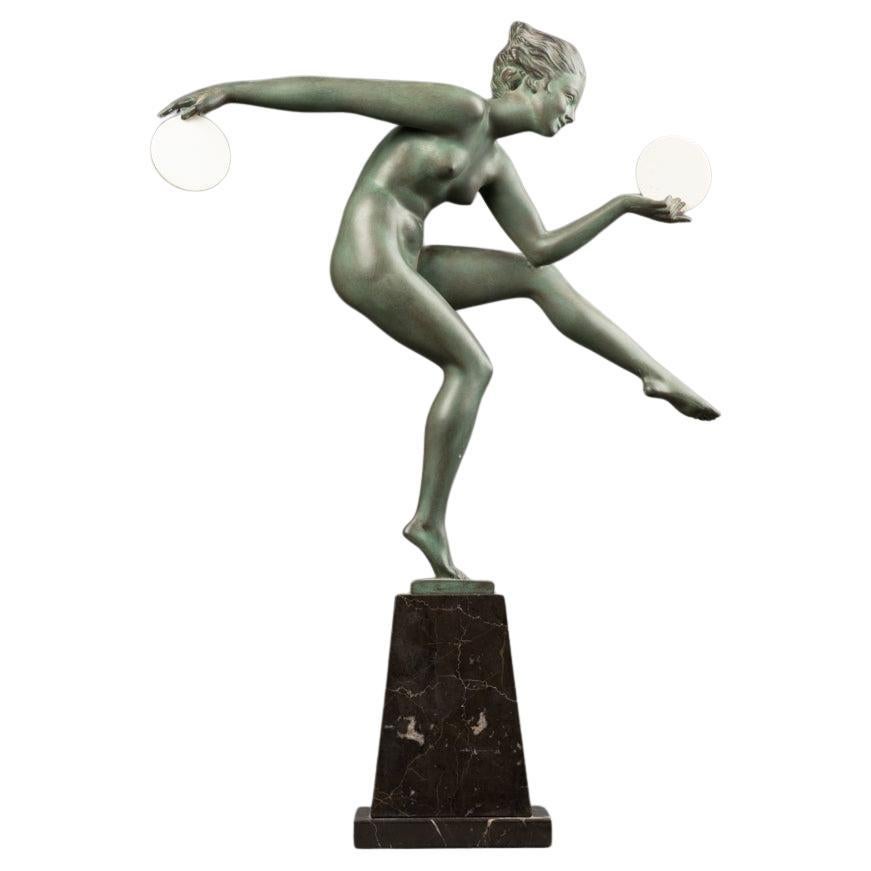 A-M. Bouraine : "Dancer" , patinated metal sculpture C.1930-40