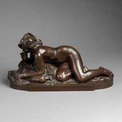 F. FAIVRE: "La gatta trasformata in donna", bronzo patinato in stile Art Nouveau