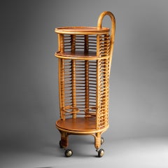 Attrib. to L. Sognot : "Bar cart" in bamboo and rattan - C.1950