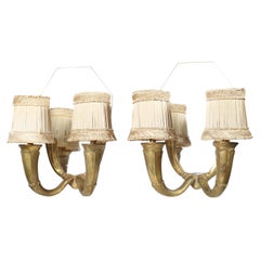 French 1940s Gilt Bronze Mirrored Wall Light Sconces