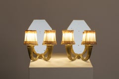 French 1940s Gilt Bronze Mirrored Wall Light Sconces