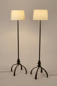 Pair of Forged Iron Brutalist Floor Lamps