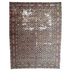 Antiker persischer Täbris-Teppich, Marineblaues Muster, Allover-Muster, natürliche Beschädigung