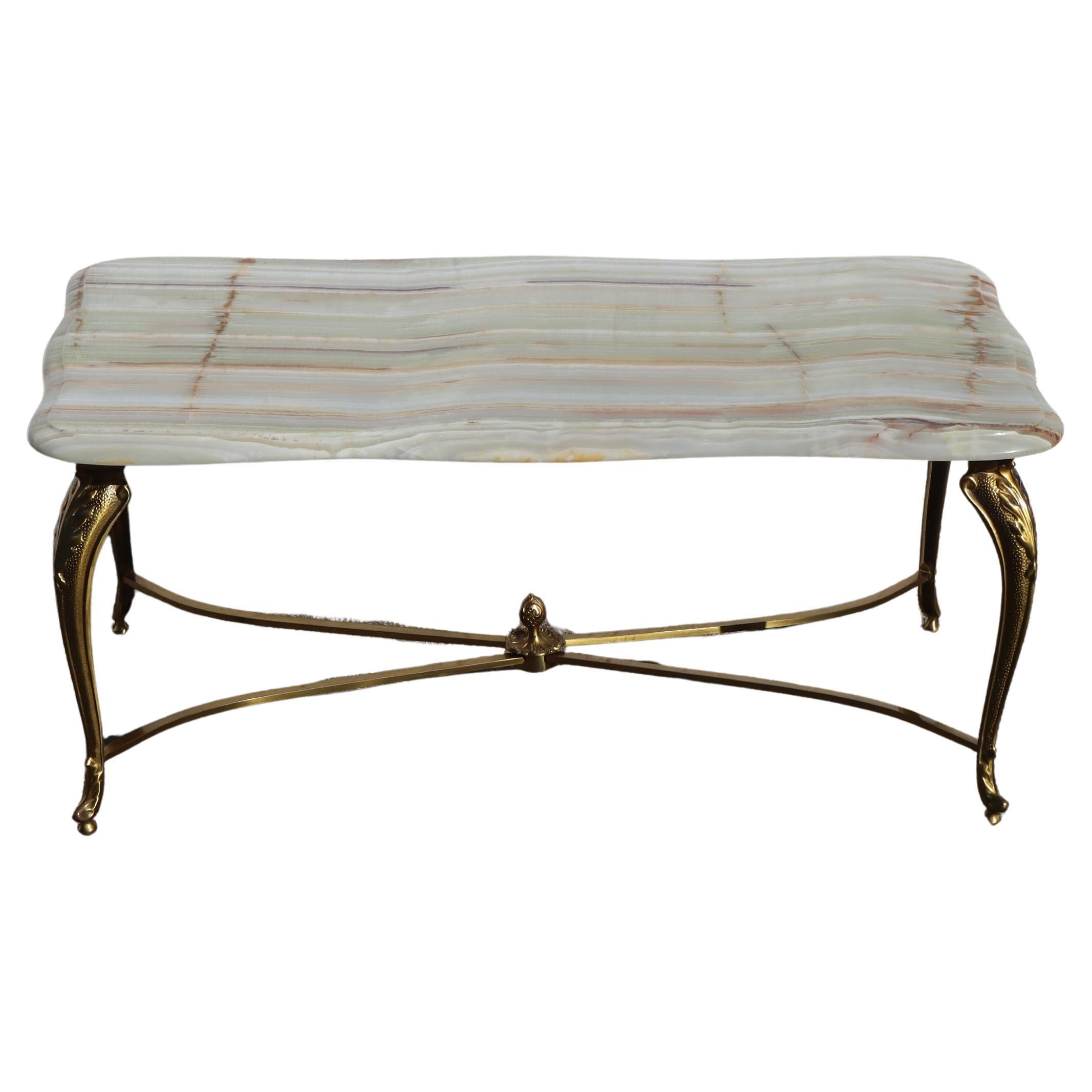 Vintage Onyx Marble and Brass Cocktail Table-Lounge Table Regency Style-70s