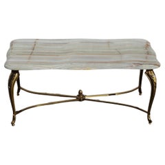 Vintage Onyx Marble and Brass Cocktail Table-Lounge Table Regency Style-70s