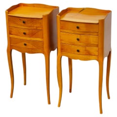 2 Cherrywood Nightstands- Pair Bedside Tables-Louis XV Style-80s