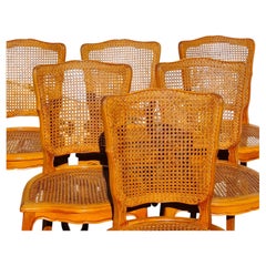 Set of 6 French 80s provincial Cane Dining Chairs-Cherry Wood- Style Louis XV
