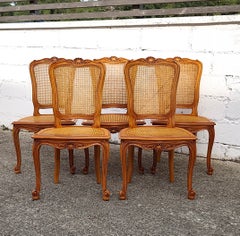 Set of 5 French 80s Cane Dining Chairs-5 big Cherry Wood - Style Louis xv