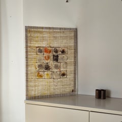 Arazzo in lana fatto a mano, disegno geometrico astratto contemporaneo, 80x60 cm