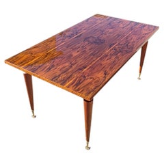 Mid-Century Modern Dining Table, Flamed Wood Veneer, Brass Feet, 1960s