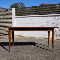 Mid-Century Modern Dining Table, Flamed Wood Veneer, Brass Feet, 1960s