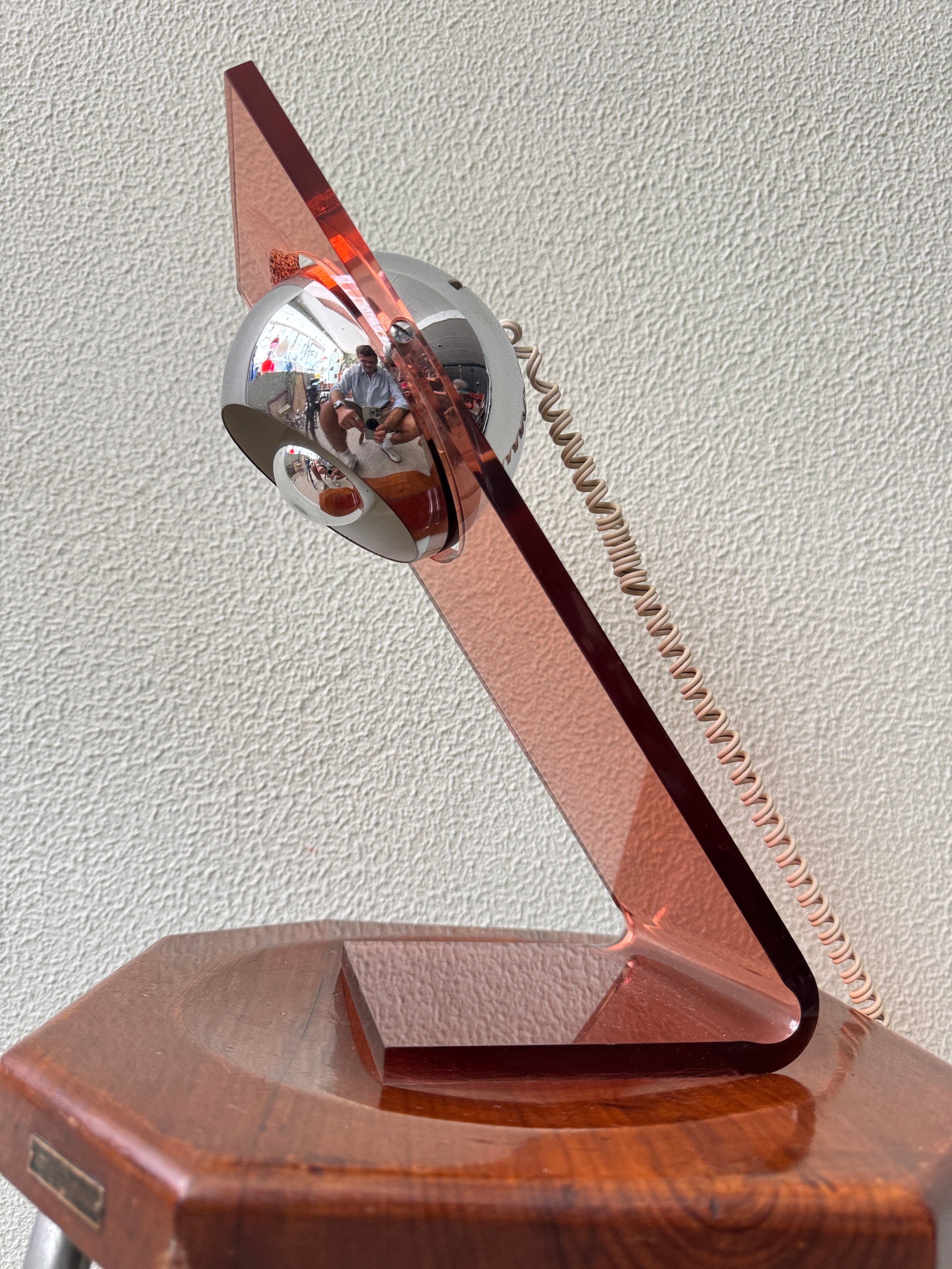 Fase Space Age Red Acrylic Chrome Eyeball Table Lamp Spanish Design 1970s For Sale