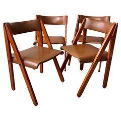 Gastão Martins Machado: Juego de cuatro sillas de madera «Noruega» para Móveis Olaio, 1978