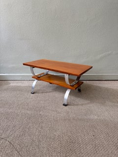 Portuguese Modernist Wood and Aluminium Two-Tier Coffee Table with Shelf, 1970s