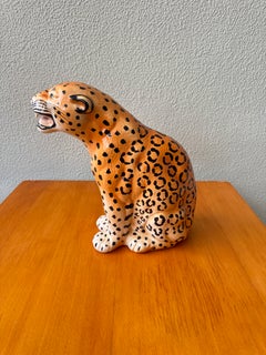 Attributed Bordallo Pinheiro Crackle-Glazed Ceramic Leopard, Portugal, 1970s