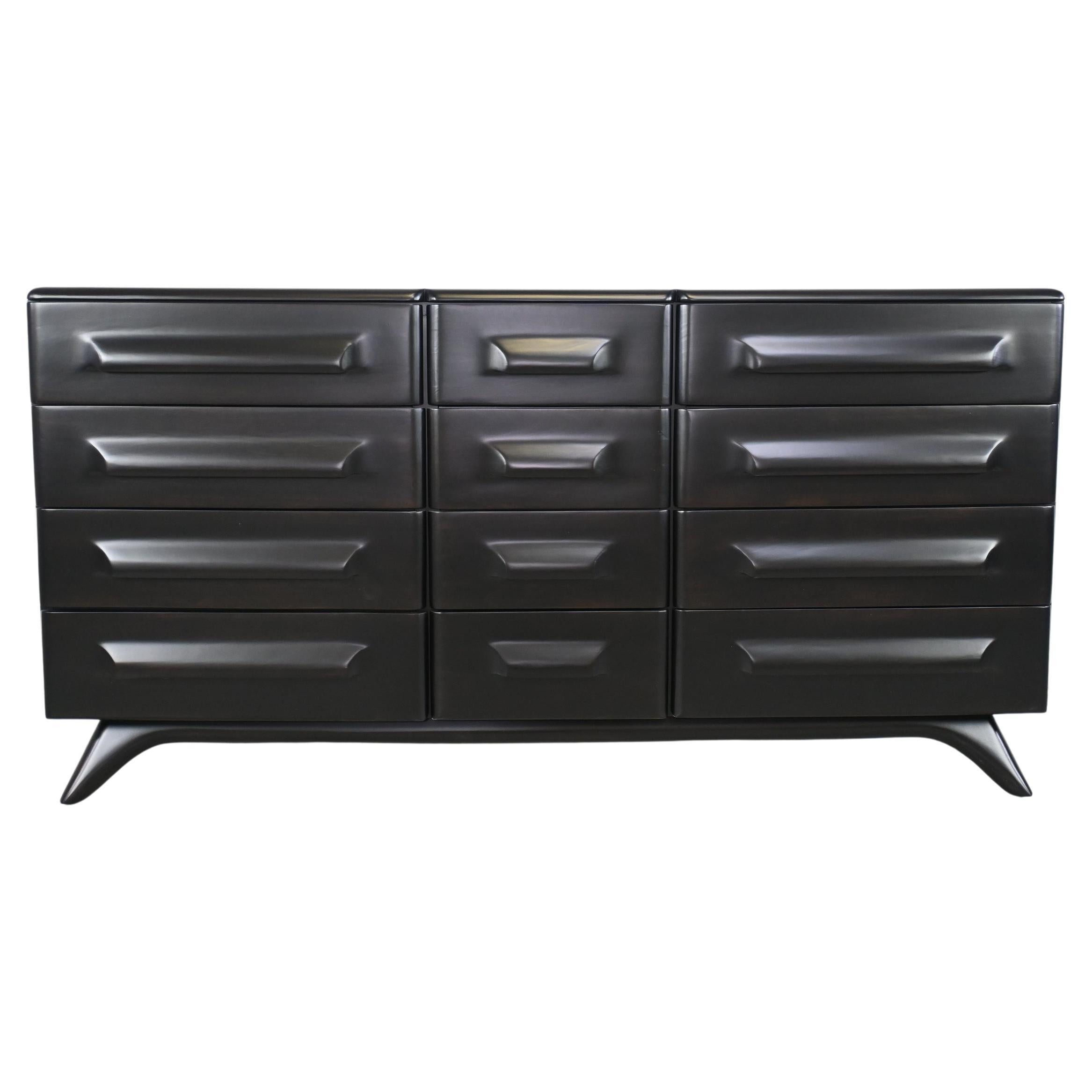 Franklin Shockey Company Mid Century Modern Sculpted Ebonized Maple Dresser