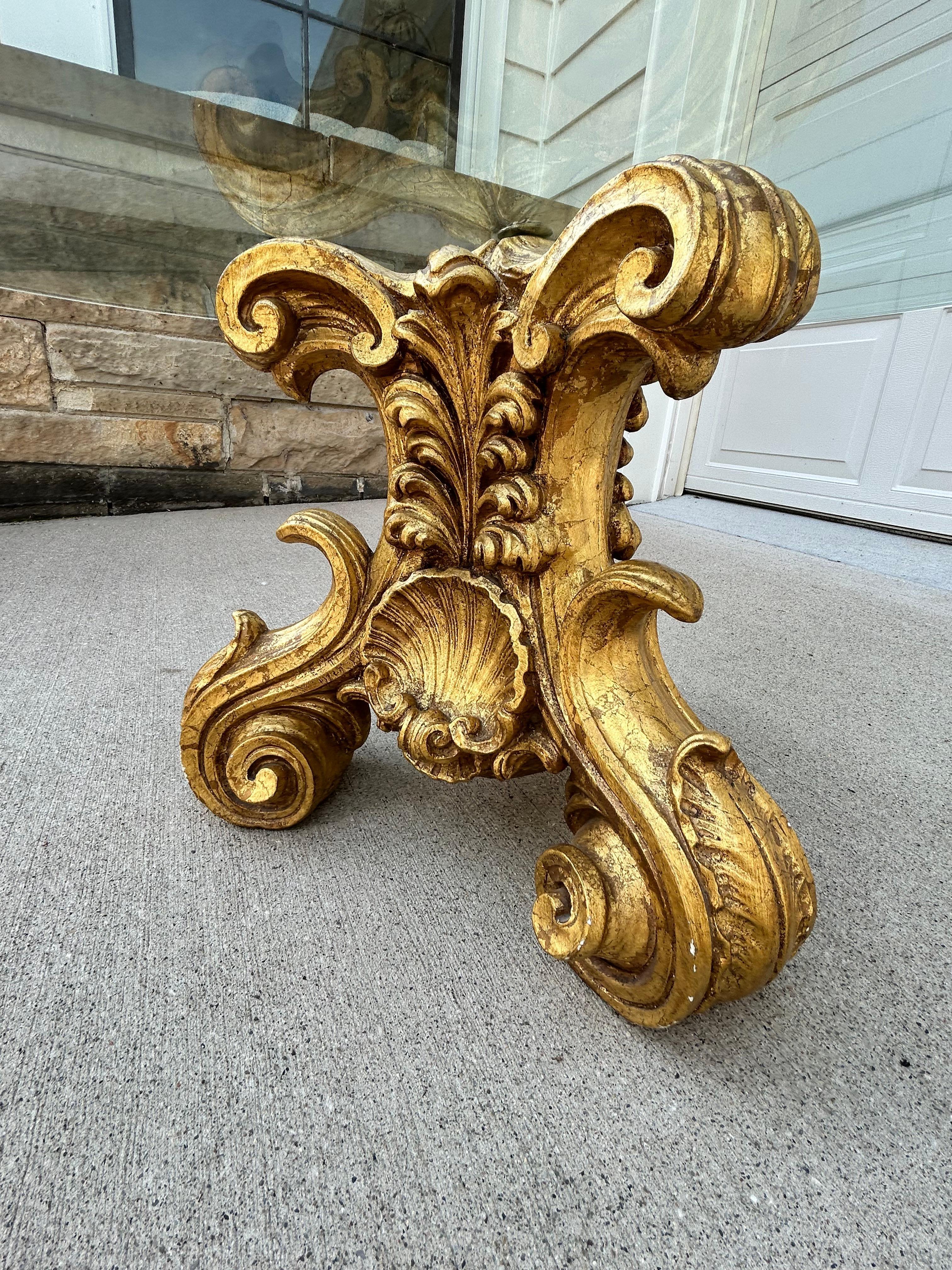 Hand-Carved Hollywood Regency Gold and Glass Coffee Table For Sale