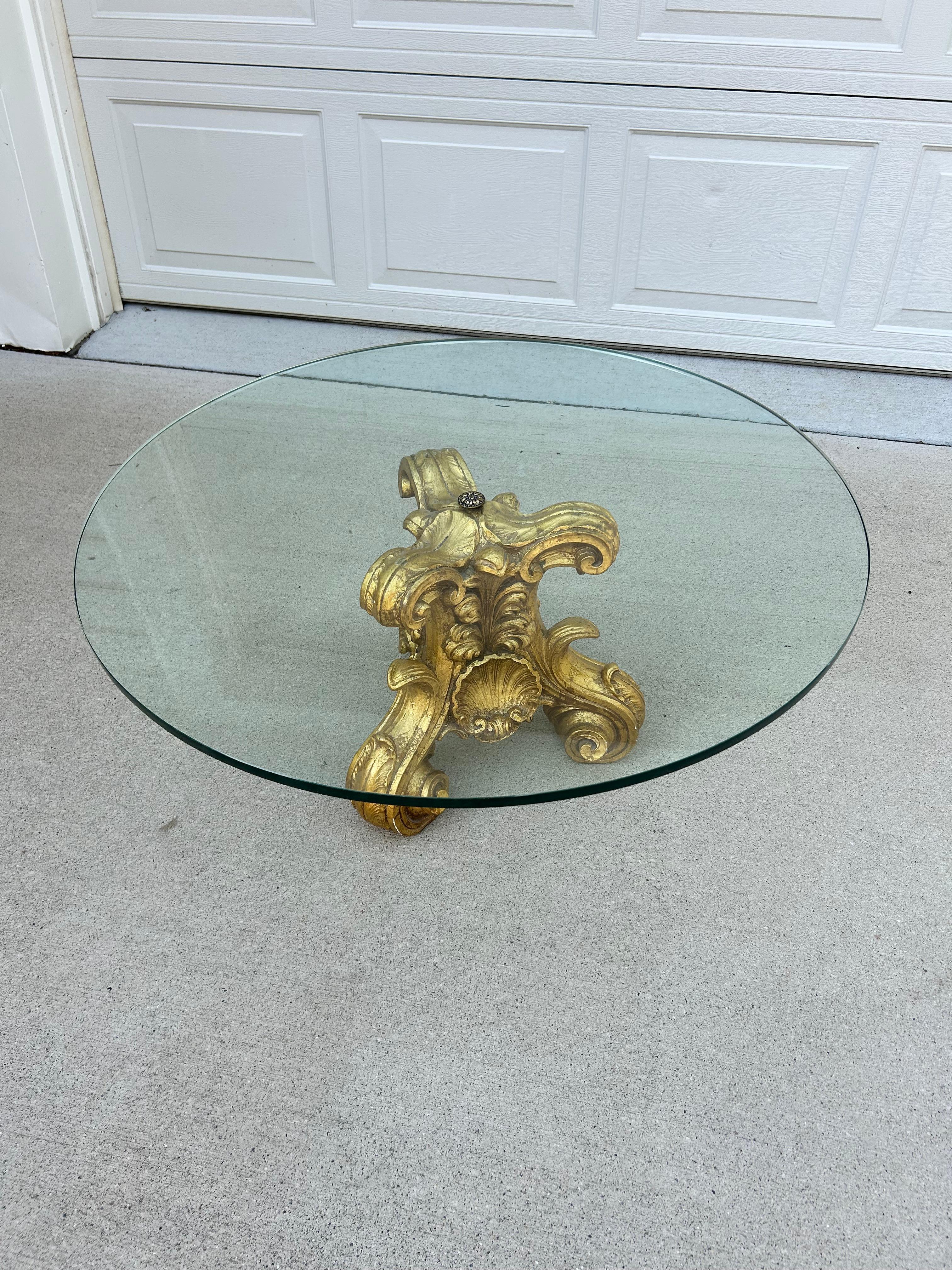 Hollywood Regency Gold and Glass Coffee Table For Sale 1